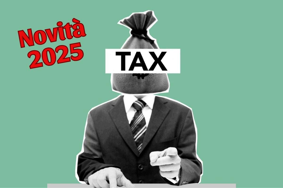 uomo punta il dito scritta tax novità 2025