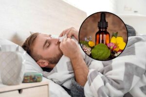 Uomo a letto con influenza erbe